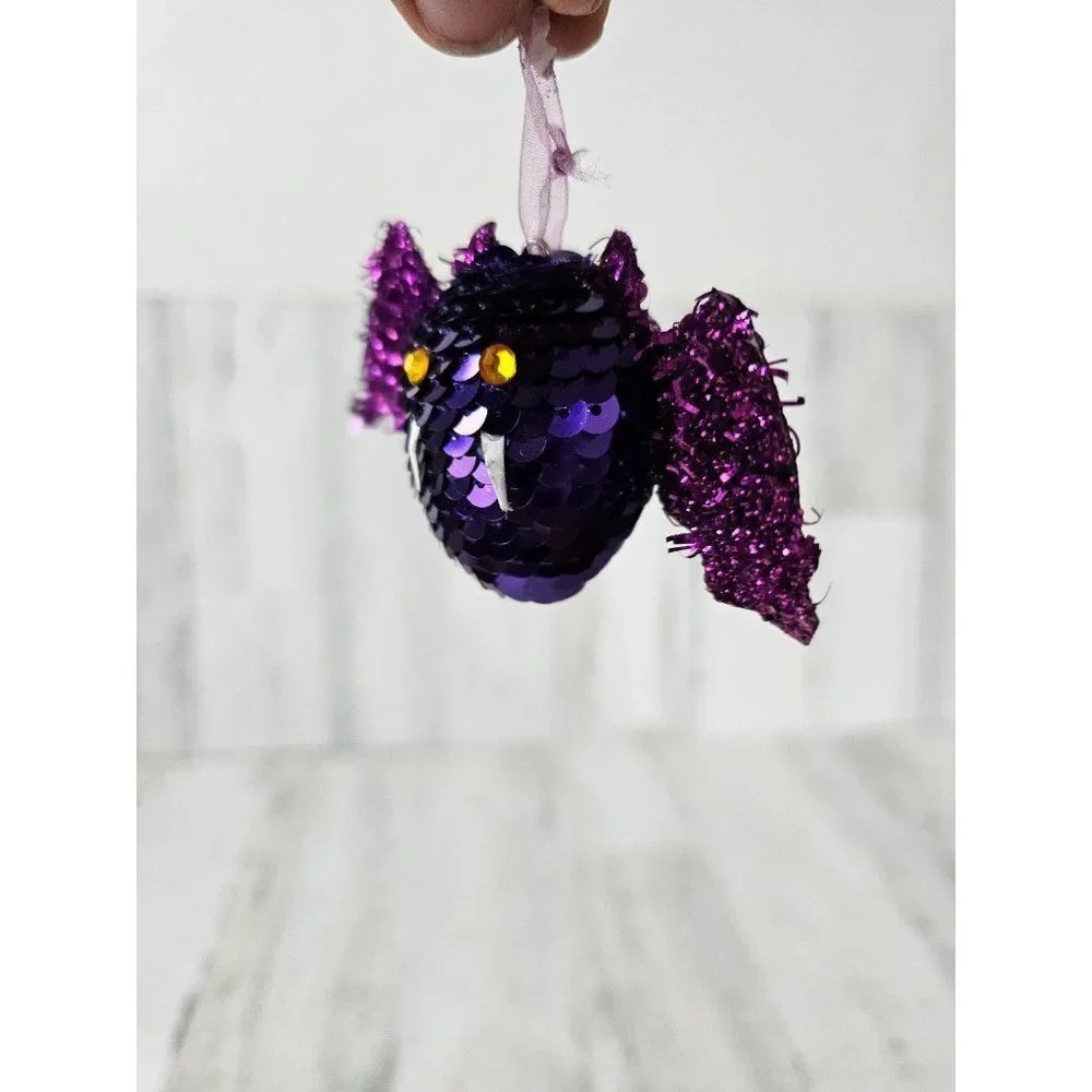 Pier 1 bat Halloween ornament‎ rare sequin purple glitter tree unique decor